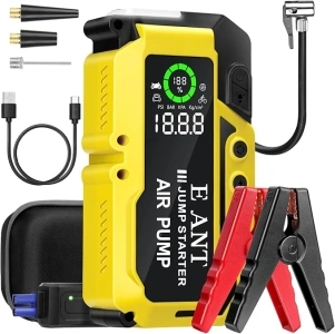 E-Ant Car Jump Starter with Air Compressor(10L Gas/8L Diesel), 4000A Peak 12v Auto Battery Jump Pack, Power Bank USB QC3.0 Outputs Portable Battery Booster Pack Jumper Box Tire inflator 150PSI, Yellow