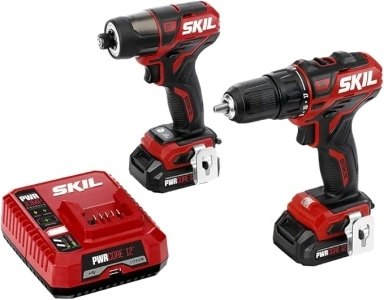 SKIL 2-Tool Drill Kit: PWRCore 12 Brushless 12V 1/2 Inch Cordless Drill Driver and 1/4 Inch Hex Impact Driver, Includes Two 2.0Ah Lithium Batteries and One PWRJump Charger - CB736701