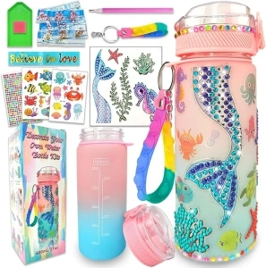 EDsportshouse Decorate Your Own Water Bottle Kits for Girls Age 4-6-8-10,Mermaid Painting Crafts,Fun Arts and Crafts Gifts Toys for Girls Birthday Christmas(Mermaid)