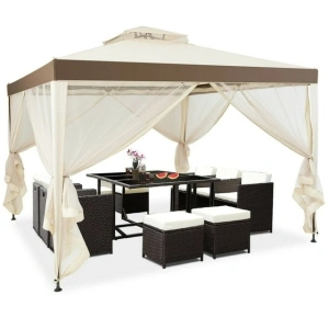 Gymax 10'x 10' Canopy Gazebo Shelter W/Mosquito Netting Outdoor Patio Beige