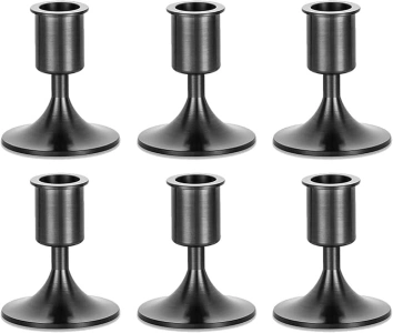 Candlestick Holders Taper Candle Holders, Romadedi Dark Grey Candle Stick Candle Holder for Table Centerpiece, Wedding Reception, Festive Christmas Mantel Decoration or Home Decor, Set of 6