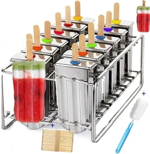 12 cavity mold stainless steel popsicle mold metal ice pop molds bpa free -ice Cream Ice Lolly Popsicle Mold pop molds with wooden sticks-ice pop maker molds popsicle mold stainless steel