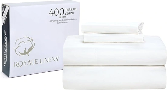 ROYALE LINENS 400 Thread Count 100% American Grown Cotton 4 Piece Sateen King Sheet Set - 1 Fitted Sheet, 1 Flat Sheet, 2 Pillow case - White King Bedsheet - Cotton Sheets - (King, Signature White)