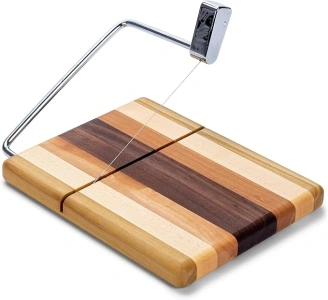 Elanze Designs 542 Striped Long Grain Rectangle Cutting Board Block 9 x 8 Inch Wood Handheld Wire Cheese Slicer Tool, Everyday Kitchen Charcuterie Display