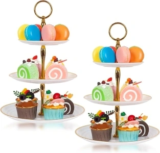 Barelove 2 Pack Cupcake Stand Holder 3 Tier, Plastic Dessert Cup Cake Stand Towel with Tiered Serving Tray Cupcakes/ Donuts/ Fruits Display, for Tea Party Birthday Weeding