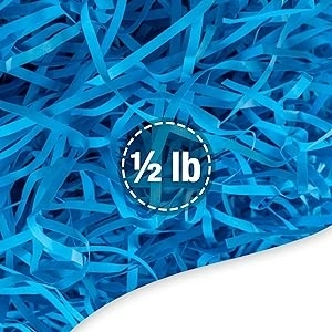 FRILLZ Skinny-Cut Shredded Paper for Gifts & Easter Baskets - Protective, Reusable Paper Shred for Basket Filler - Grass Look (1/2 pound, Blue)