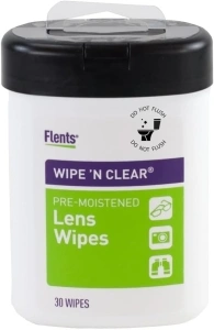 Flents Wipe 'n Clear Lens Cleaning Wipes Canister, Anti-Streak, Fast Drying, 30 Wipes