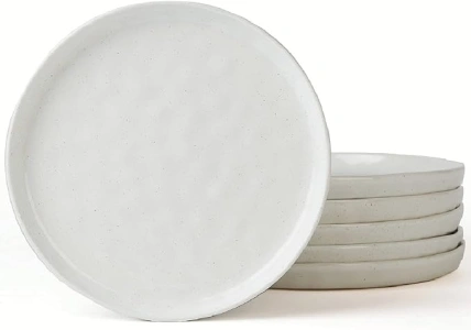 famiware Mars 6 Pieces Salad Plates, 8 inch Plate Set, Scratch Resistant, Stoneware Dinnerware, Kitchen Modern Rustic Serving Dishes, White