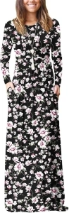 EUOVMY Women's Long Sleeve Loose Maxi Dresses Casual Long Dresses with Pockets