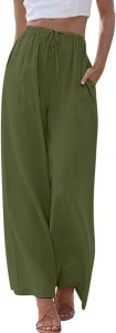 Women's Linen Summer Palazzo Pants Casual Loose Flowy Wide Leg Beach Pants with Pockets