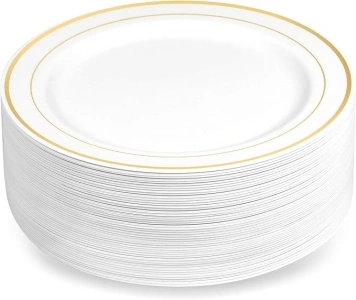 BloominGoods Gold Rimmed Plastic Plates (100 Pack) 7.5
