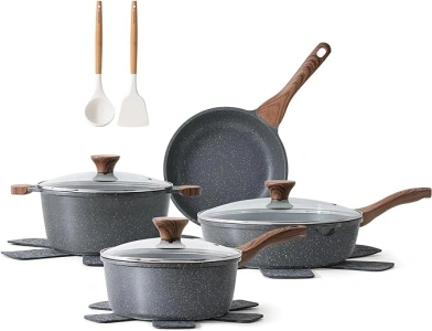 SENSARTE Nonstick Cookware Set 13-Piece, Non Stick Pots and Pans Set with Swiss Granite Coating, Non-toxic Kitchen Cooking Set, Stay-Cool Handles, PFOA Free