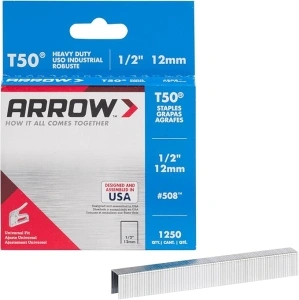 Arrow 508 Heavy Duty T50 1/2-Inch Leg Length, 3/8-Inch Crown, Staples for Upholstery, Construction, Furniture, Crafts, 1250 Count(Pack of 1)