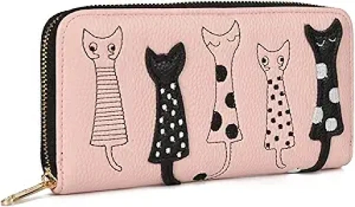 Gladdon Women's Wallet Cute Cat Wallet Coin Purse Bifold Long Purse Zip Around Wallet Vegan Leather Pink