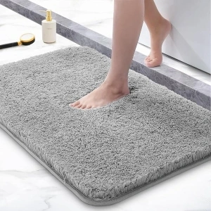 Bathroom Rug Mat 32x20,Non Slip Bath Mat,Thick Soft Absorbent Microfiber Mats,Rubber Backing Shaggy Bath Carpet,Bathroom Runner Bathmat Accessories Decor,Bath Rugs for Bathroom,Tub,Shower,Light Grey