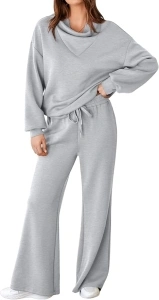 Aleumdr Women's 2 Piece Outfits Lounge Set Mock Neck Long Sleeve Sweatshirt With Wide Leg Pants Sweatsuit Fall 2024