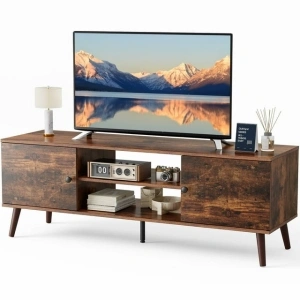 edx Modern TV Stand for 55 60 inch TV, Mid Century Entertainment Centre, Media Console Table with Storage for Living Room, Office, Brown