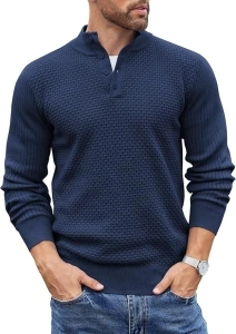 COOFANDY Men's Quarter Button Sweater Lightweight Mock Neck Pullover Sweater Fashion Casual Knitted Henley Sweater