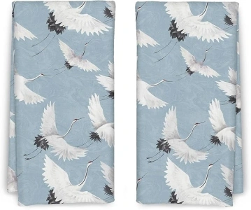 Crane Bird Japanese Kitchen Towels Set of 2 - Japanese Hand Towel, White Crane Decorative Dish Towels for Kitchen, Japanese Bathroom Kitchen Decor, 16x24