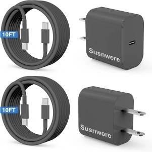 iPhone 15 Charger 10 Ft with 20w USB C Charger Block,2-Pack 20W Fast Wall Charger for 15/15 Pro/Pro Max/iPad Pro AirPods/Samsung and More, with 2 Pack 10ft USB-C Cable