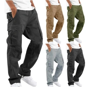 Men's Cargo Pants Trousers Drawstring Elastic Waist Multi Pocket