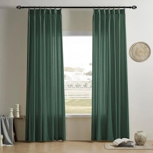 Rutterllow Pinch Pleat Linen Drapes 84 Inches Long Back Tab Dark Green Curtains for Living Room Light Filtering Privacy Linen Modern Bedroom Curtains 84 Inch Length 2 Panels Set 40