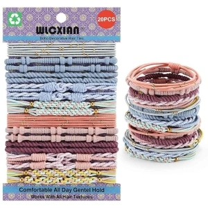 20 PCS Boho Elastic Hair Ties for Women, 10 Colors Bracelets Hair Ties for Thick or Thin Hair, 5 Styles 2.36'' Hair Bands for Women's Hair & Ponytail Holders No Damage, Large Hair Elastics for Girls