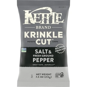 Kettle Brand Potato Chips, Krinkle Cut, Salt & Fresh Ground Pepper Kettle Chips, 7.5 oz Bag