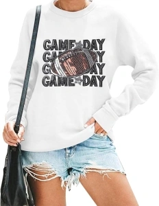 UNIQUEONE Women Game Day Sweatshirt Funny Football Graphic Tees Football Season Pullover Long Sleeve Crewneck Casual Tops