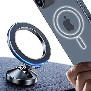 2024 Upgrade for MagSafe Car Mount Dashboard [360° Rotation All-Metal] [Strongest Magnets] Magnetic Phone Holder for Car Dash, HandsFree Car Phone Holder for iPhone 16 15 14 13 12 Pro Max Plus Mini