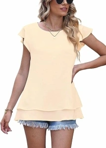 lime flare Women Dressy Double Layers Business Casual Blouse Tshirt Tops Summer Tunic Shirt