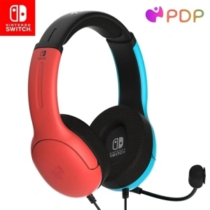 PDP Gaming LVL40 Airlite Stereo Headset for Nintendo Switch/Lite/OLED - Wired Power Noise Cancelling Microphone, Lightweight Soft Comfort On Ear Headphones (Mario Neon - Red & Blue)