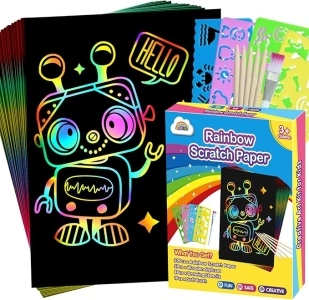 ZMLM Scratch Art for Kids Toy: 60 Rainbow Scratch Paper Art Supplies Kits for Boy Girl Birthday Gift Arts Crafts Classroom Supplies for Kids Party Activities Halloween Christmas Stocking Stuffer Gift