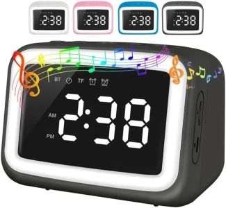 Kids Alarm Clock with Bluetooth Speaker for Bedroom, Toddlers Digital Clock with Dual Alarms,Nap Timer, Ok to Wake Clock with Night Lights for Children,Black