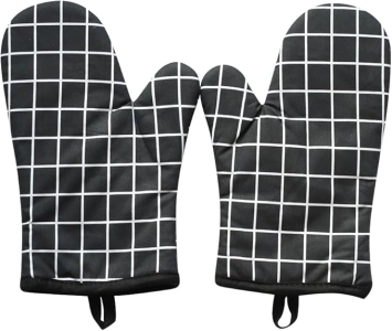 Oven Mitts Silicone Heat Resistant,Oven Mitts and Pot Holders Sets Soft Cotton Lining,Waterproof,Thick Gloves Pot Holders for Kitchen Baking Cooking,Pack of 2PCS (Black)