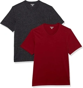 Amazon Essentials Men's T-Shirt Regular-Fit Short-Sleeve V-Neck (Available in Big & Tall), Pack of 2