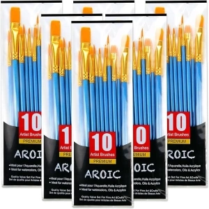 Acrylic Paint Brush Set, 6 Packs / 60 pcs Nylon Hair Brushes for All Purpose Oil Watercolor Painting Artist Professional Kits