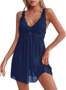 Imily Bela Women's Sexy Lingerie Lace V Neck Sleepwear Sleeveless See Through Dress Babydoll Nightgowns