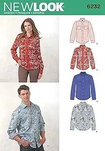 Simplicity Creative Patterns New Look 6232 Misses' and Men's Button Down Shirt, A (8-18/X-Small-X-Large)