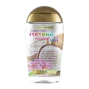 OGX Extra Strength Damage Remedy + Coconut Miracle Oil Penetrating Hair Oil Treatment, Hydrating Anti-Frizz Oil for Coarse, Dry Hair, Paraben-Free, Sulfated-Surfactants Free, 3.3 fl oz