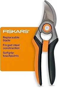 Fiskars Bypass Pruning Shears, 1-Inch Cut Capacity Softgrip Pruner, Forged Steel Replaceable Blade Stays Sharp Through Heavy Use with Rust Resistant, Low-Friction Coating