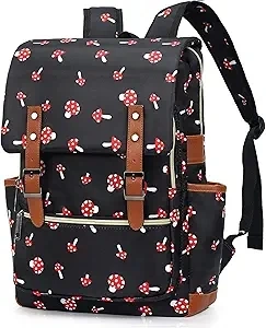 Vintage Laptop Backpack School Bag College Daypack Slim Commuter Backpack Fits 15.6 inch Laptop Mushroom