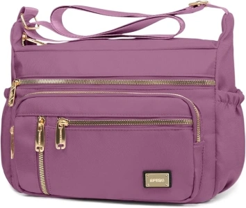 NPBAG Crossbody Bag for Women, Nylon Shoulder Purse Handbag Messenger Bag, Trendy Pocketbooks, Waterproof and Multi-Pockets (Plum)