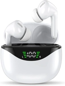 A6 Wireless Earbuds 60H Playtime in-Ear Bluetooth 5.3 Headphones with LED Power Display IPX5 Waterproof Earphones Immersive Stereo Sound Deep Bass Earbuds for iPhone Android, Sports (Ivory)