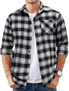 COOFANDY Men's Flannel Shirts Long Sleeve Button Down Plaid Shirt Lightweight Shirt Jacket