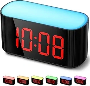 HOUSBAY Digital Alarm Clock for Bedrooms - Large Display Easy to Read Across The Room, 7 Larger Color Night Light, Dual Alarm, Dimmer, Adjustable Volume, True Battery Backup