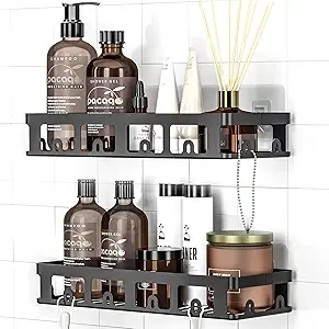 Shower Caddy Organizer Rack 2 Pack, Rustproof Stainless Steel, 2 Shelves, Drill-Free Shower Shelves for Bathroom