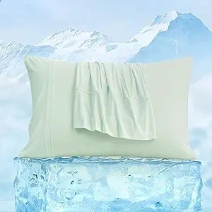 Cozy Bliss Cooling Pillowcases for Hot Sleepers, Q-Max>0.4 Standard Pillow Cases Envelope Closure for Night Sweats, Double Sided Cooling, Summer Breathable Soft for Hair Skin, Green Pillow Covers