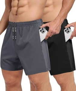 2 Pack Men's Gym Workout Shorts - 5'' Quick Dry Athletic Running Shorts for Casual Basketball with Zipper Pockets