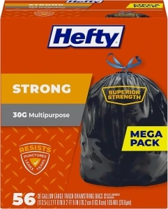 Hefty Strong Large Trash Bags, 30 Gallon, 56 Count